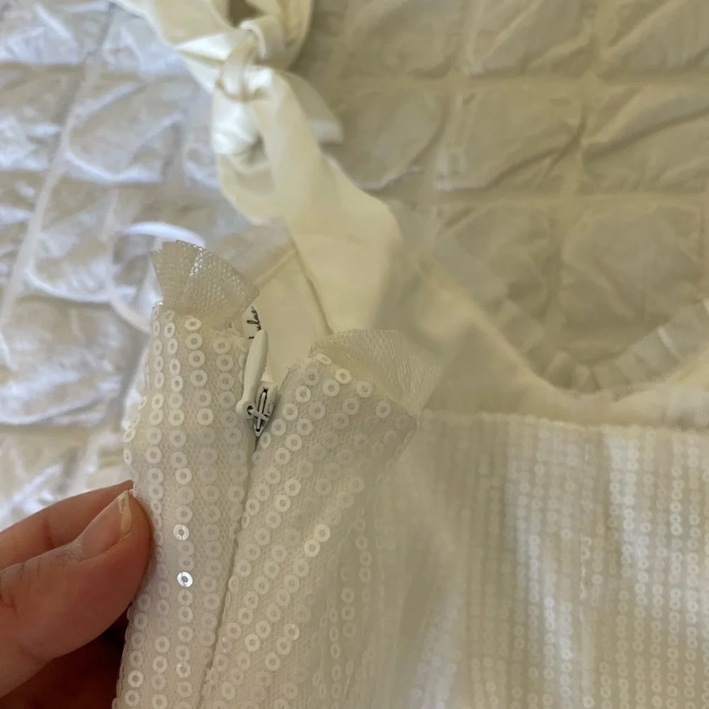 Lulus glowing white sequin bustier tie strap mini dress - Picture 10 of 13